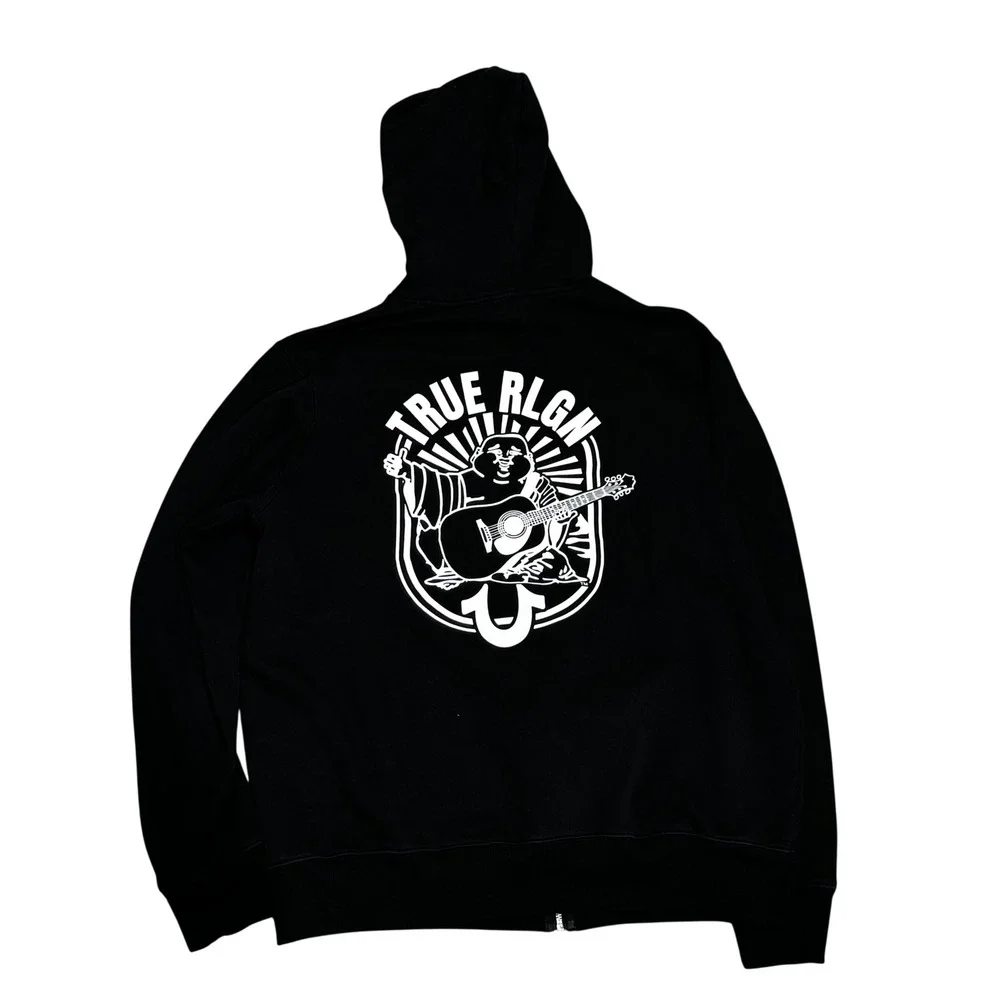 True Religion Zip Hoodie Mens XXXL Black Buddha Graphic Horseshoe Logo $129